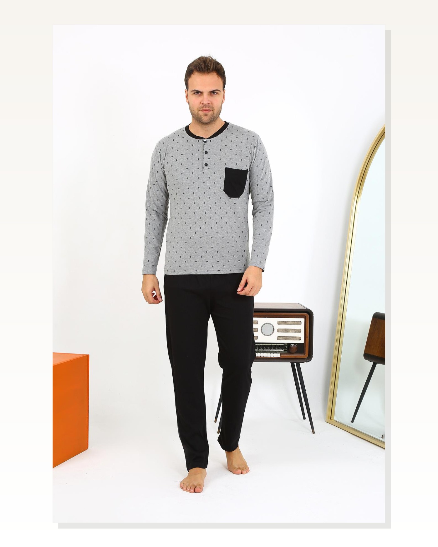 Moda Çizgi Erkek Uzun Kol Penye Füme Pijama Takımı 6861 Marketplace blank