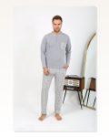 Moda Çizgi Erkek Uzun Kol Penye Gri Pijama Takımı 6861 Marketplace