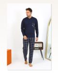 Moda Çizgi Erkek Uzun Kol Penye Lacivert Pijama Takımı 6861 Marketplace