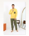 Moda Çizgi Erkek Uzun Kol Penye Sarı Pijama Takımı 6861 Marketplace