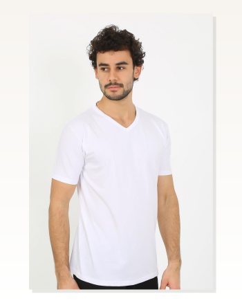 Erkek Moda Çizgi V Yaka Beyaz Penye Atlet 6560