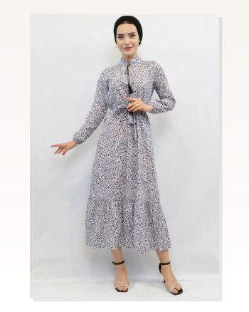 Moda Çizgi Floral Dress Colorful