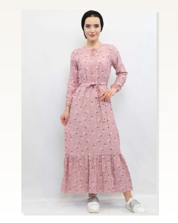 Moda Çizgi Floral Dress Dusty Rose