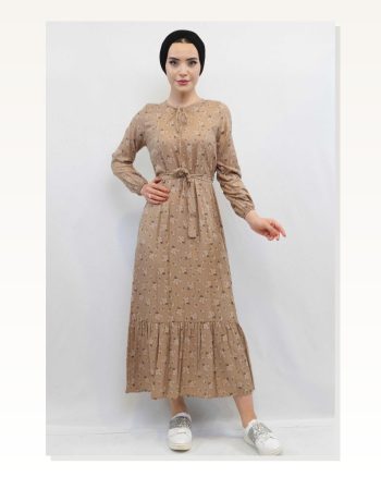 Moda Çizgi Floral Dress Mink
