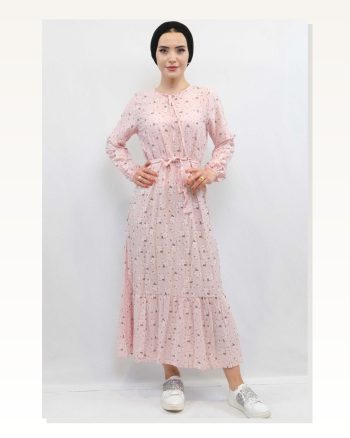 Moda Çizgi Floral Dress Powder