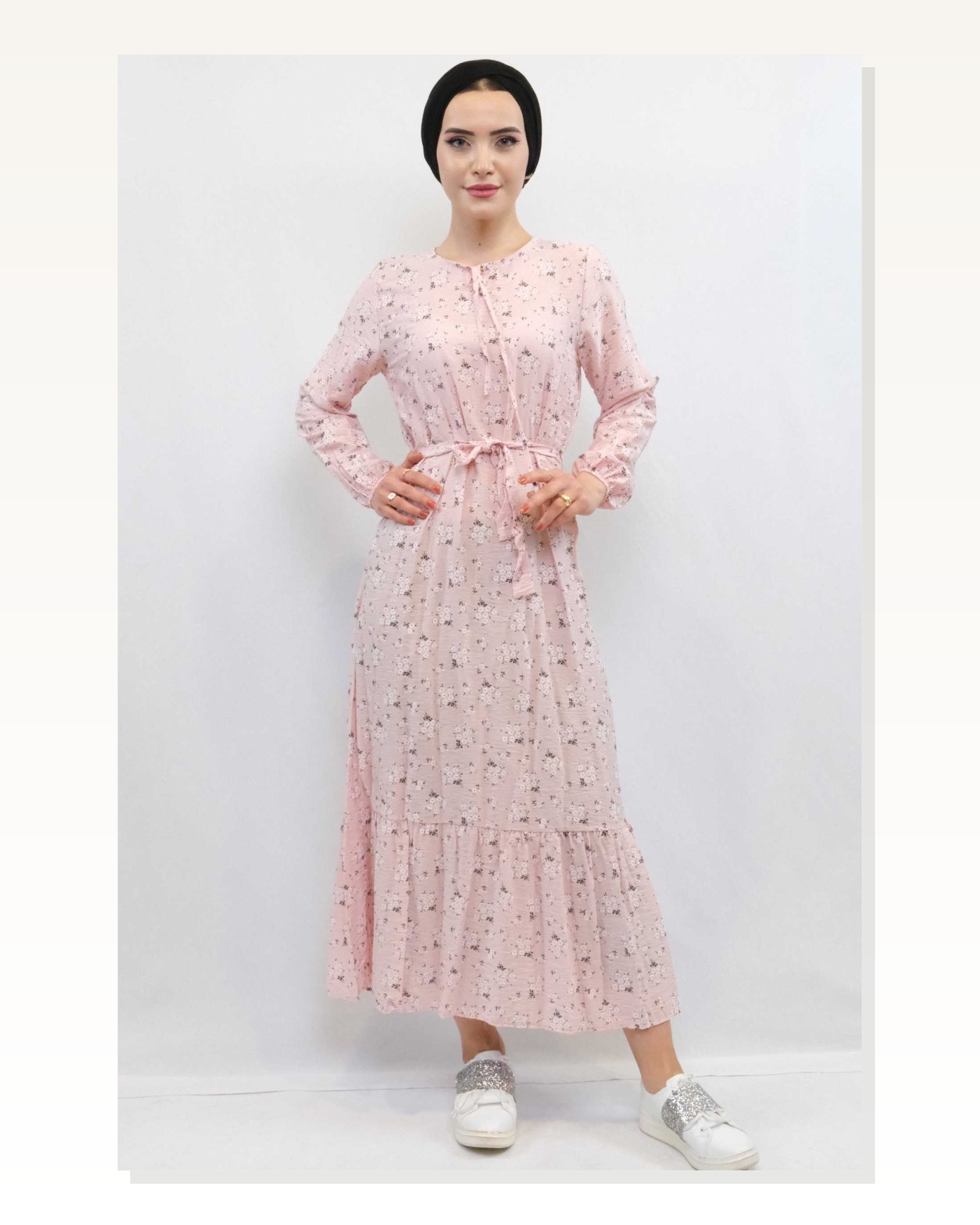 Moda Çizgi Floral Dress Powder Marketplace blank