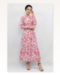 Moda Çizgi Floral Pattern Pleated Dress Fuchsia Marketplace
