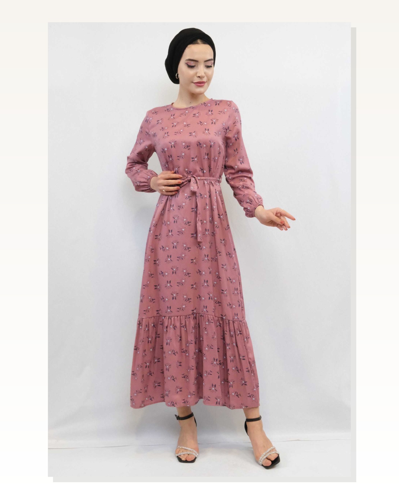 Moda Çizgi Floral Patterned Dress Dusty Rose Marketplace blank