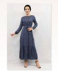 Moda Çizgi Floral Patterned Dress Indigo Marketplace