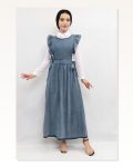 Moda Çizgi Frilly Salopet Denim Dress Dark Blue Marketplace