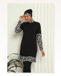 Moda Çizgi Full Hijab Digital Patterned Swimsuit 31039