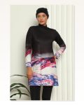 Moda Çizgi Full Hijab Digital Patterned Swimsuit 31042