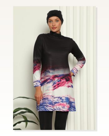 Moda Çizgi Full Hijab Digital Patterned Swimsuit 31042