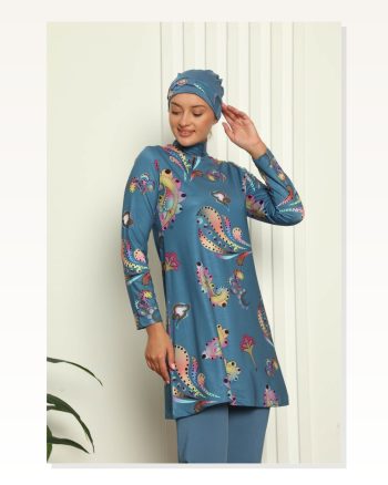 Moda Çizgi Full Hijab Digital Patterned Swimsuit 31043