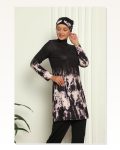 Moda Çizgi Full Hijab Digital Patterned Swimsuit 31051