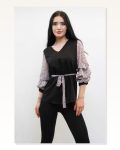 Moda Çizgi Gathered Chiffon Sleeve Blouse Black Marketplace