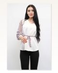 Moda Çizgi Gathered Chiffon Sleeve Blouse Ecru Marketplace