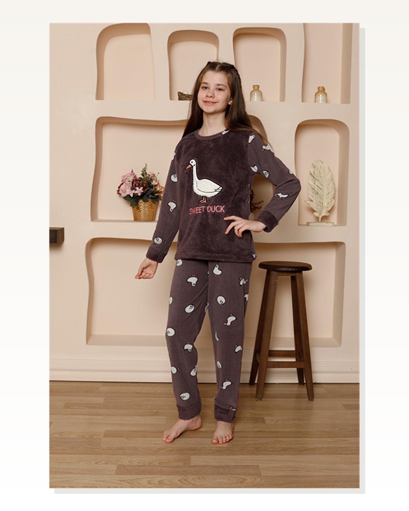 Moda Çizgi Girl's WelSoft Fleece Plum Pajama Set 20525 Marketplace blank