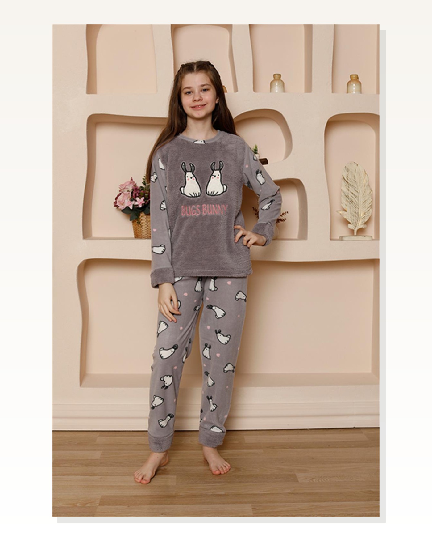 Moda Çizgi Girl's WelSoft Polar Gray Pajama Set 20524 Marketplace blank