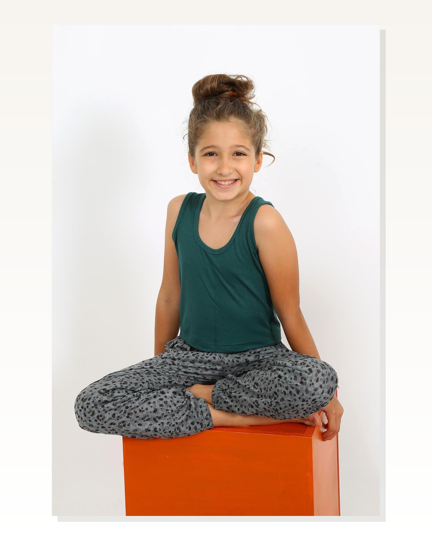 Moda Çizgi Girl's Zero Sleeve Emerald Green Combed Cotton Pajama Set 20433 Marketplace blank