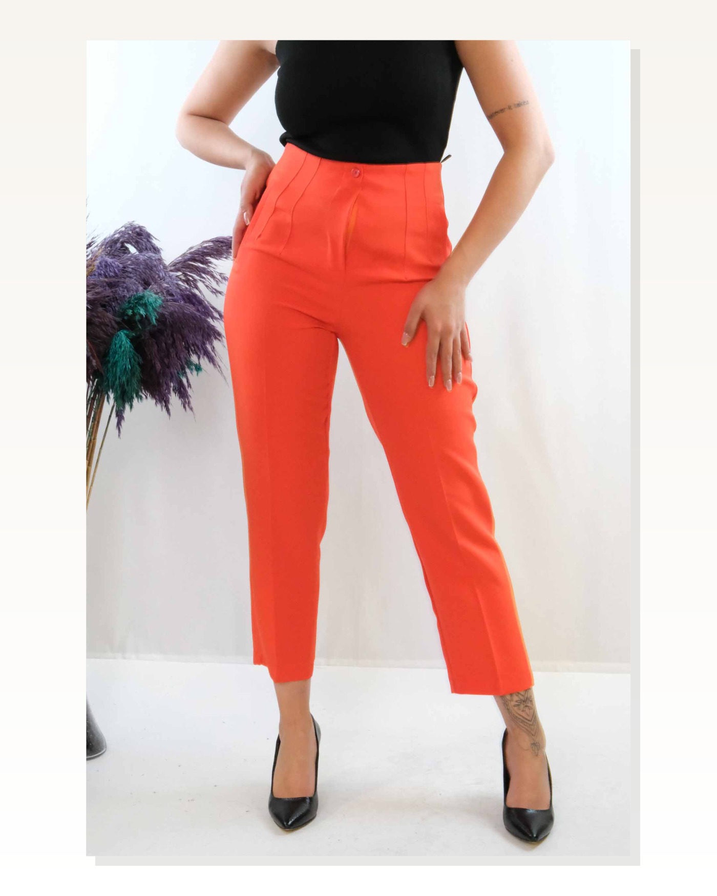 Moda Çizgi High Waist Trousers Pomegranate Flower Marketplace blank
