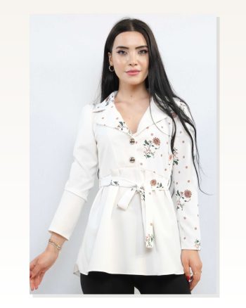 Moda Çizgi Jacket Model Blouse Ecru-Brown