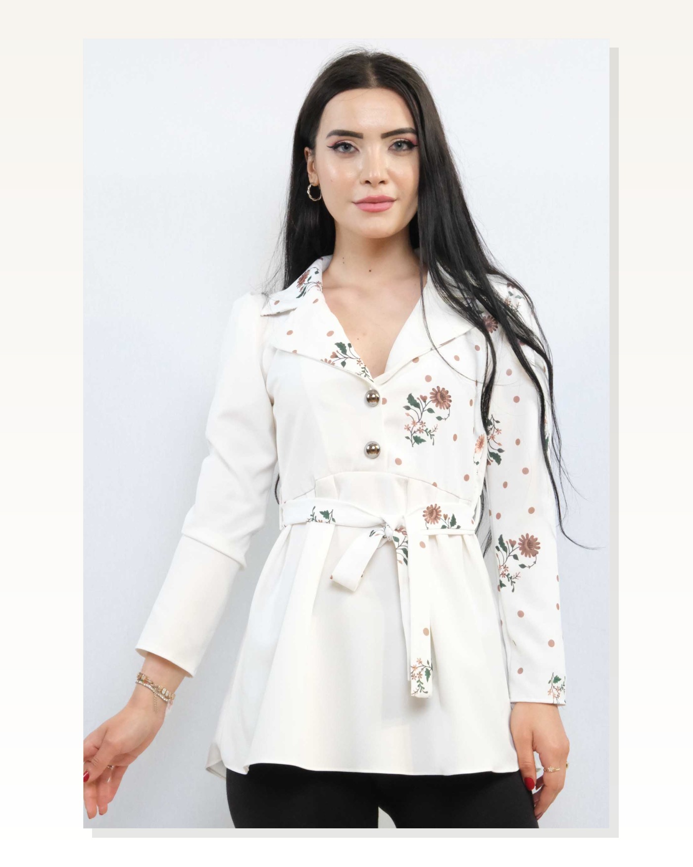 Moda Çizgi Jacket Model Blouse Ecru-Brown Marketplace blank