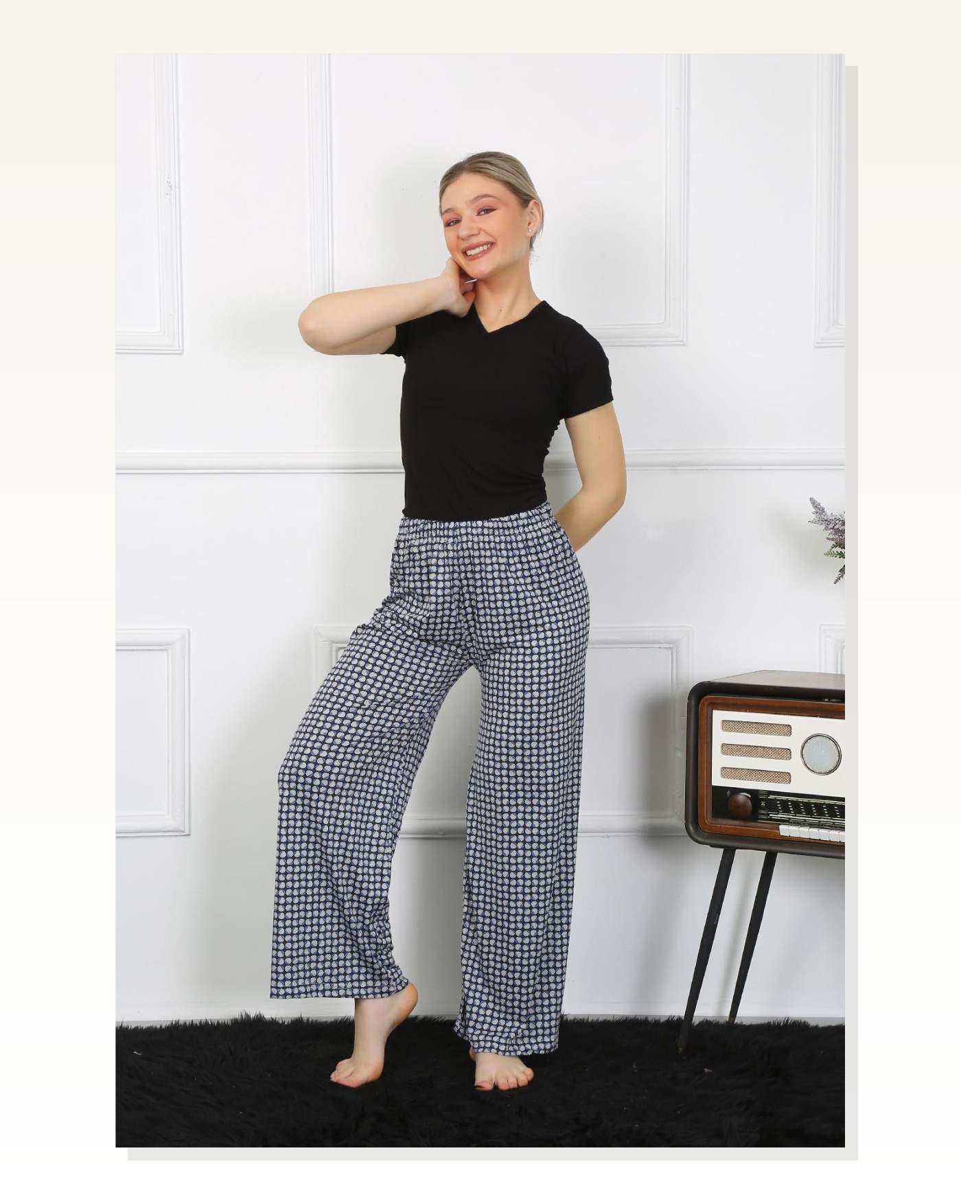 Moda Çizgi Kadın Bol Paça Penye Alt Üst Takım 5504 Marketplace blank