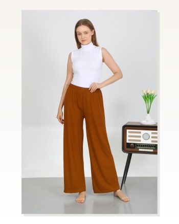 Kadın Moda Çizgi Bürümcük Kumaş Hafif-esnek Pantolon 210074 Kahve