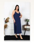 Moda Çizgi Kadın Büyük Beden İp Askılı Pamuklu Lacivert Uzun Gecelik 12100 Marketplace