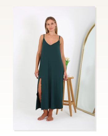 Kadın Moda Çizgi Büyük Beden İp Askılı Uzun Gecelik 12111
