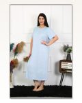 Moda Çizgi Kadın Büyük Beden Kısa Kol Mavi Dantelli Anne Gecelik 1376 Marketplace