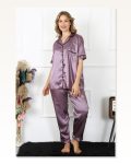 Moda Çizgi Kadın Büyük Beden Mor Saten Pijama Takımı 10303 Marketplace