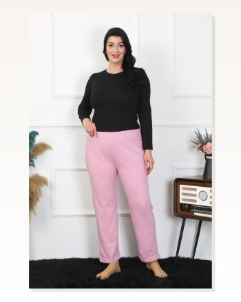 Kadın Moda Çizgi Büyük Beden Pembe Tek Alt Pijama 27505