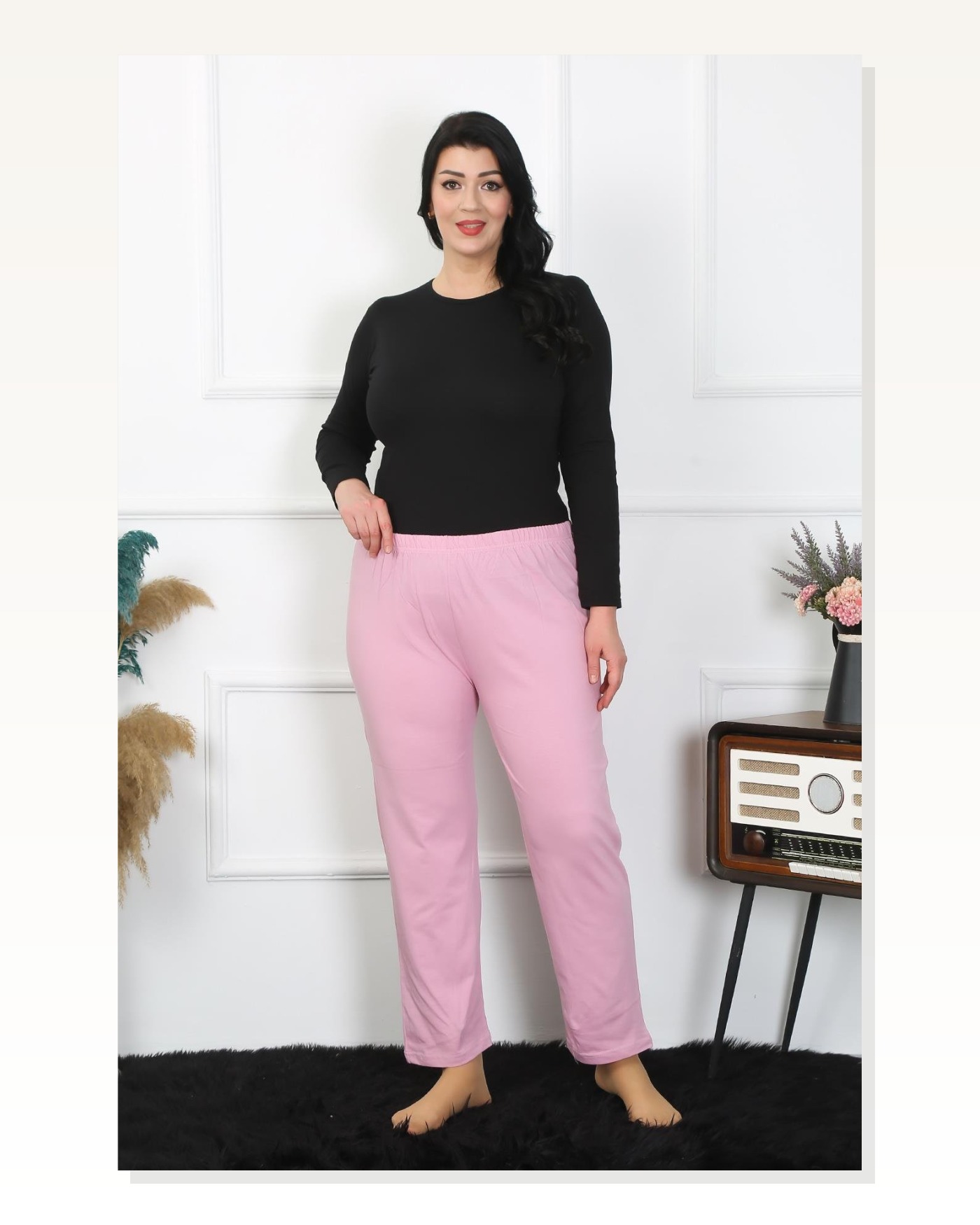 Moda Çizgi Kadın Büyük Beden Pembe Tek Alt Pijama 27505 Marketplace blank