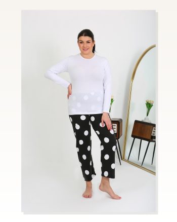 Kadın Moda Çizgi Büyük Beden Tek Alt Pijama Siyah 27553