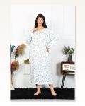 Kadın Moda Çizgi Büyük Beden Uzun Kol Beyaz Anne Gecelik 1363
