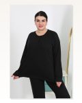 Moda Çizgi Kadın Büyük Beden Uzun Kol Penye Pijama Takımı Siyah 202501 Marketplace