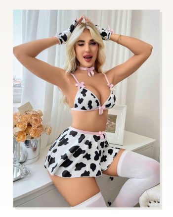 Kadın Moda Çizgi Fantezi Dalmaçyalı Kostüm Takım Beyaz K1752
