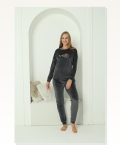 Kadın Moda Çizgi Kadife Füme Pijama Takım 20624