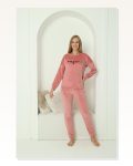 Moda Çizgi Kadın Kadife Pembe Pijama Takım 20624 Marketplace