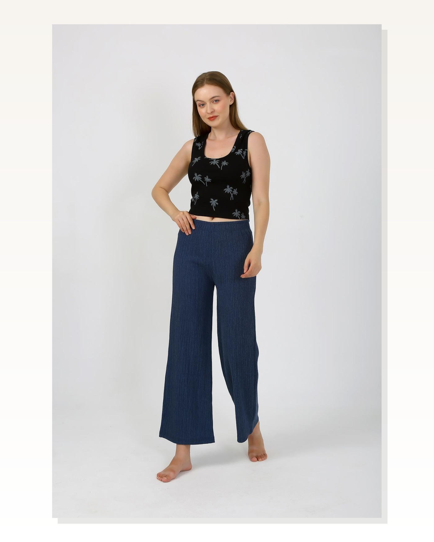 Moda Çizgi Kadın Kalın Askılı Body Bol Paça Pantolon 2`li Takım Siyah 4221 Marketplace blank