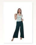 Moda Çizgi Kadın Kalın Askılı Body Bol Paça Pantolon 2`li Takım Su Yeşili 4218 Marketplace
