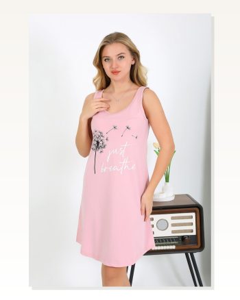 Kadın Moda Çizgi Kalın Askılı Penye Gecelik Pembe 1777