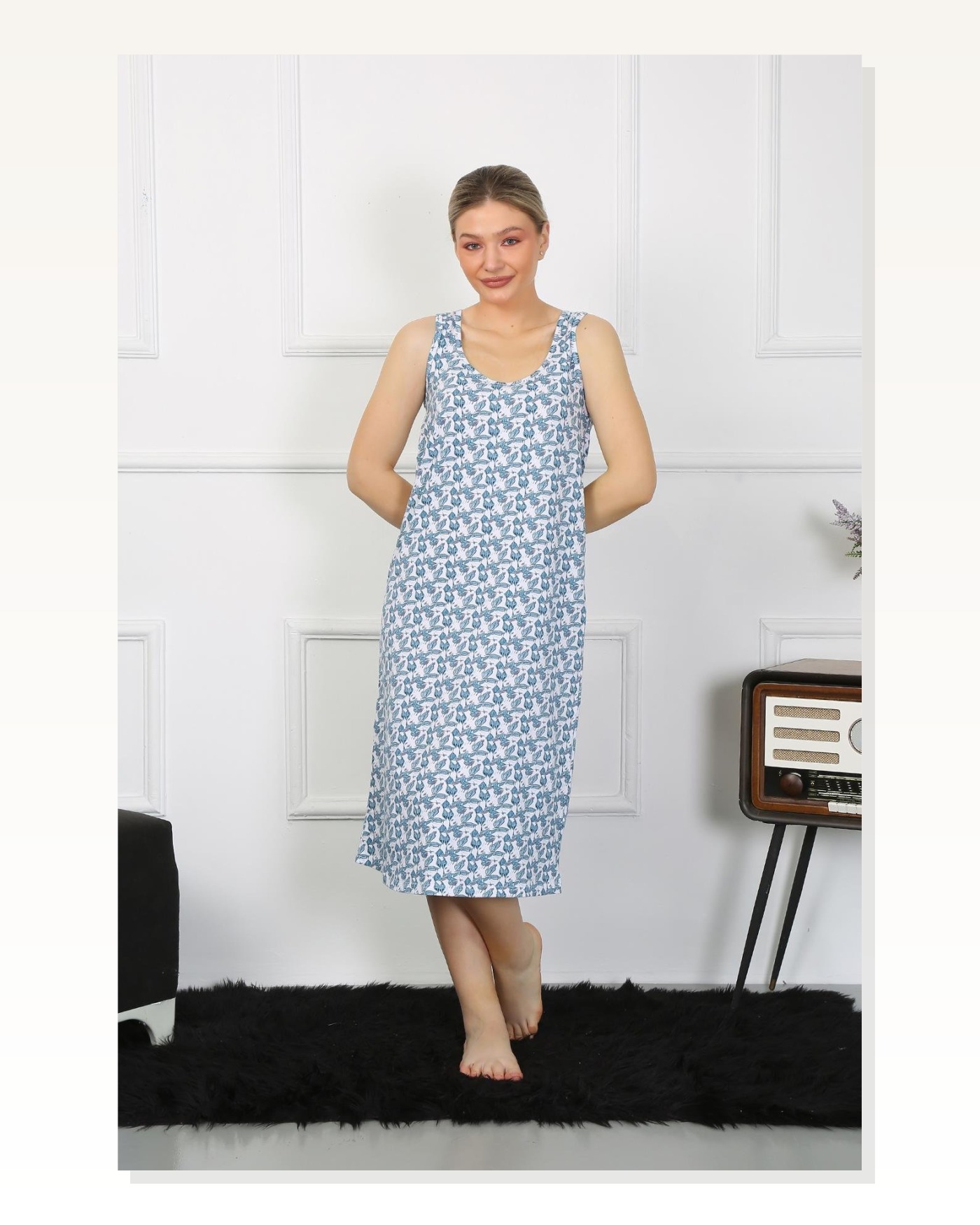Moda Çizgi Kadın Kalın Askılı Penye Uzun Gecelik 12005 Marketplace blank