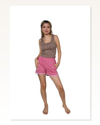 Kadın Moda Çizgi Kalın Askılı Şortlu Pijama Takım 3629