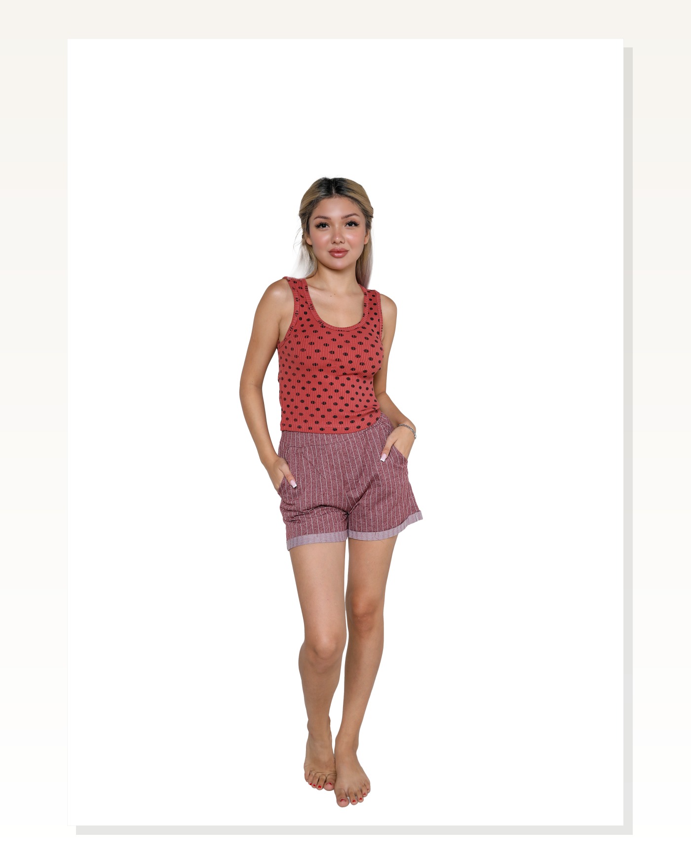 Moda Çizgi Kadın Kalın Askılı Şortlu Pijama Takım 3630 Marketplace blank