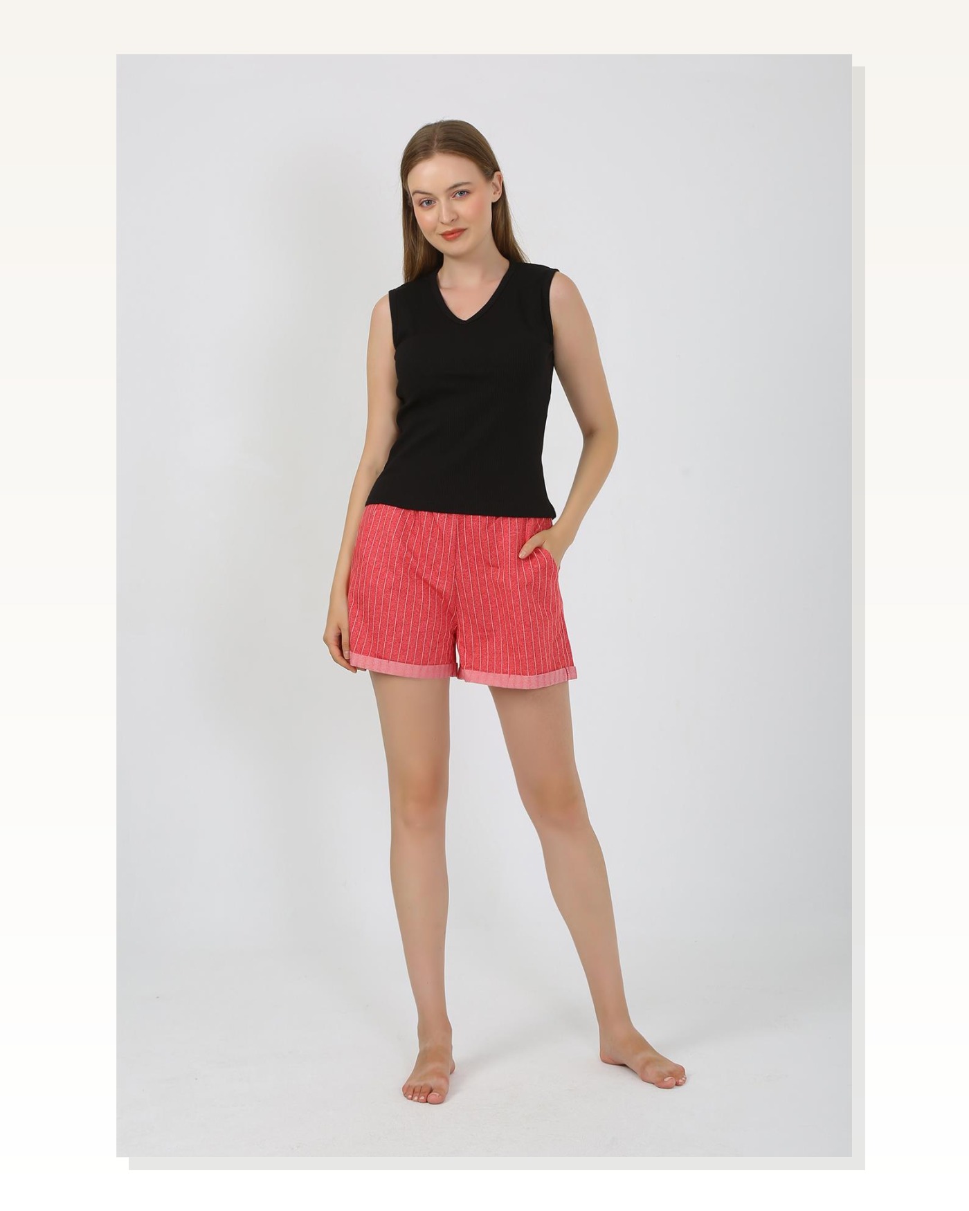 Moda Çizgi Kadın Kalın Askılı Şortlu Pijama Takım Siyah 3632 Marketplace blank