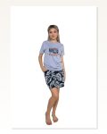 Kadın Moda Çizgi Kısa Kol Şortlu Pijama Takım 3626