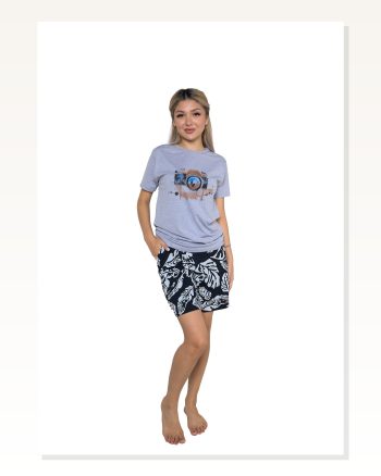 Kadın Moda Çizgi Kısa Kol Şortlu Pijama Takım 3626